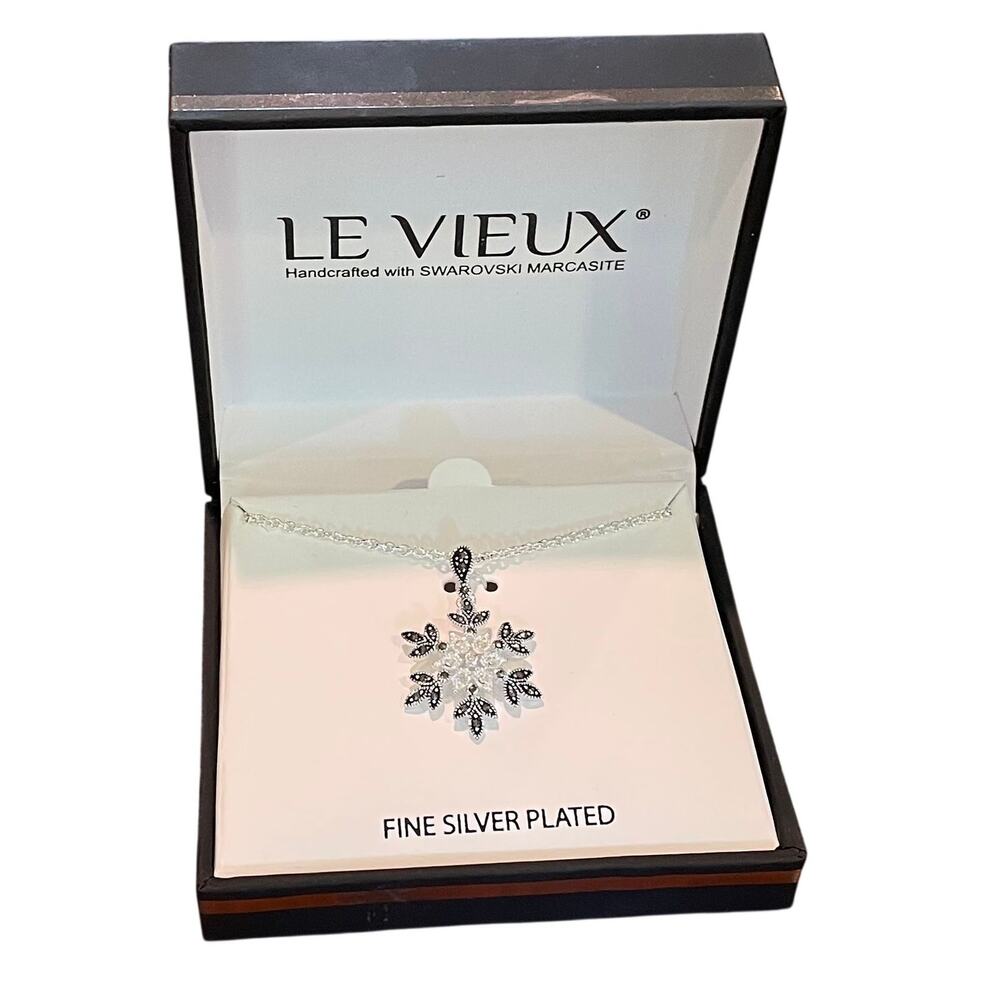 New Vieux Silver Plated Snowflake Necklace with Swarovski Marcasite Crystals